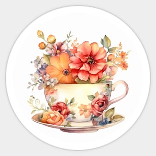 Whimsical Teacup With Flowers Sticker